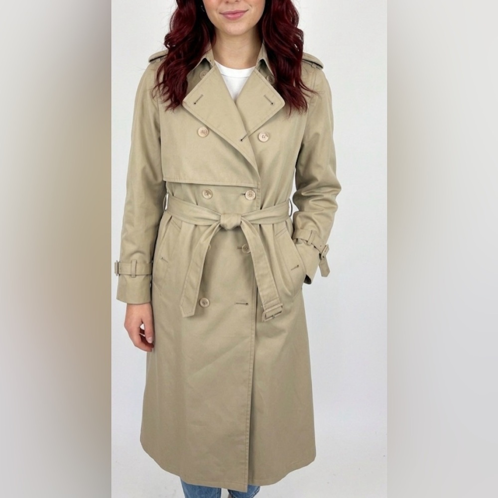 Vintage London Fog Trench Coat Size 8 Tan Khaki Belted Long‎ Floral Lined